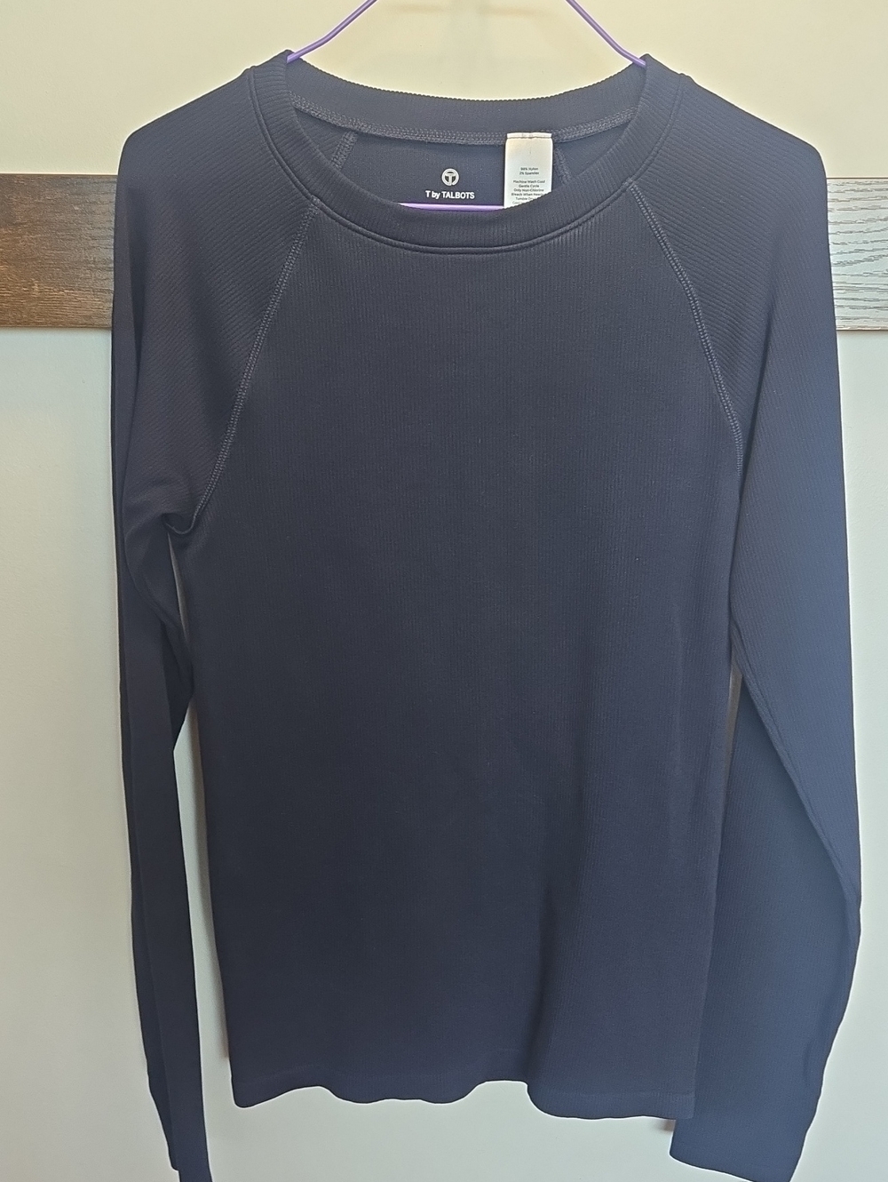 Talbots Navy Ribbed Long Sleeve Crewneck Top